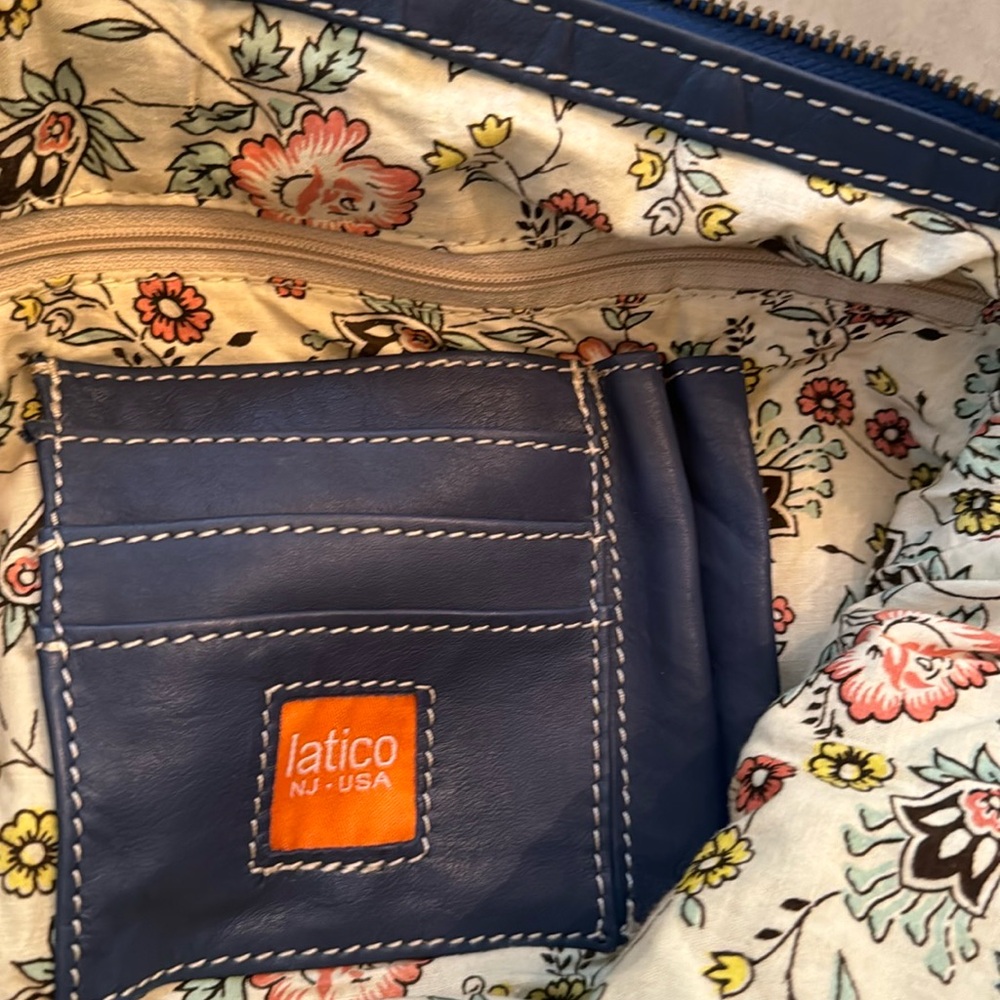 Navy blue leather shoulder bag - Picture 5 of 8